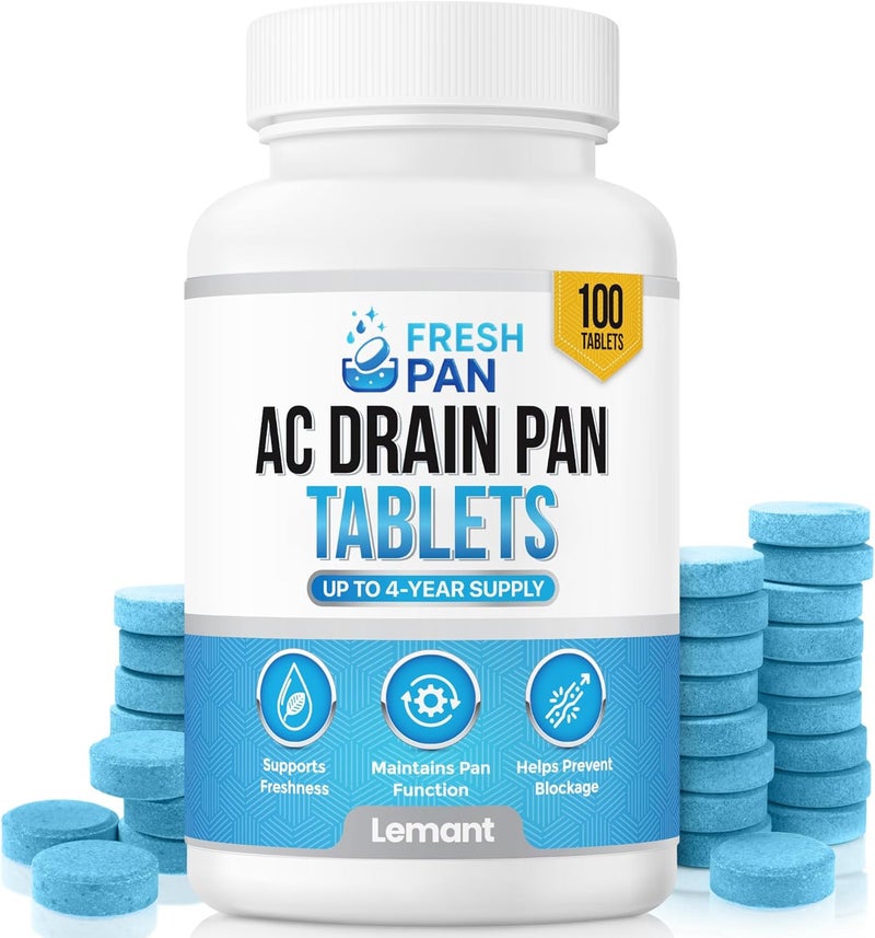 Lemant FreshPan AC Drain Pan Tablets (100 Count) | 4 Year Supply of Slow Release AC Condensate Pan Tablets for Clean, Fresh Flow - Image 1